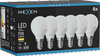 Mexen Nova 6x LED-Glühbirne E14, G45, 7W, Warm - 3000K, 735 lm - L101-E14-0730-01x06