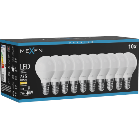 Mexen Nova 10x LED-Glühbirne E14, G45, 7W, Warm - 3000K, 735 lm - L101-E14-0730-01x10