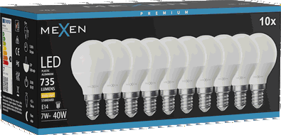 Mexen Nova 10x LED-Glühbirne E14, G45, 7W, Warm - 3000K, 735 lm - L101-E14-0730-01x10