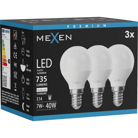 Mexen Nova 3x LED Glühbirne E14, G45, 7W, Neutral - 4000K, 735 lm - L101-E14-0740-01x03
