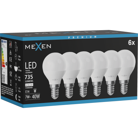 Mexen Nova 6x LED-Glühlampe E14, G45, 7W, Neutral - 4000K, 735 lm - L101-E14-0740-01x06