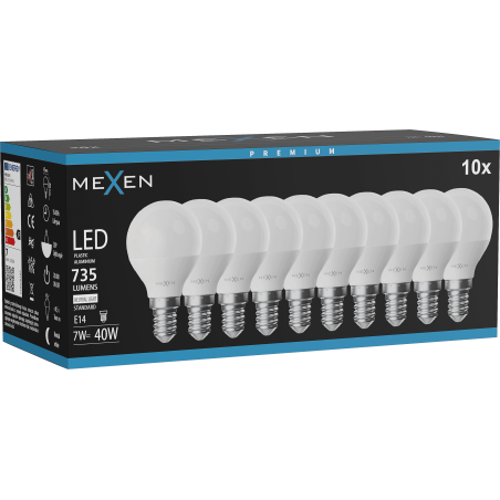 Mexen Nova 10x LED-Glühbirne E14, G45, 7W, Neutral - 4000K, 735 lm - L101-E14-0740-01x10