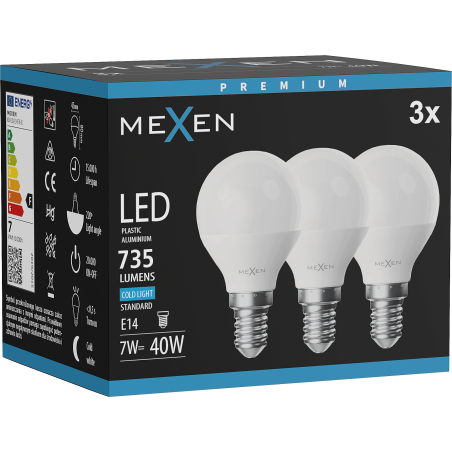 Mexen Nova 3x LED-Lampe E14, G45, 7W, Kalt - 6500K, 735 lm - L101-E14-0765-01x03