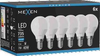 Mexen Nova 6x LED Glühbirne E14, G45, 7W, Kalt - 6500K, 735 lm - L101-E14-0765-01x06