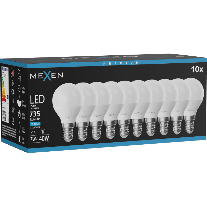 Mexen Nova 10x LED-Lampe E14, G45, 7W, Kalt - 6500K, 735 lm - L101-E14-0765-01x10