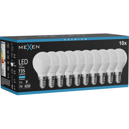 Mexen Nova 10x LED-Lampe E14, G45, 7W, Kalt - 6500K, 735 lm - L101-E14-0765-01x10