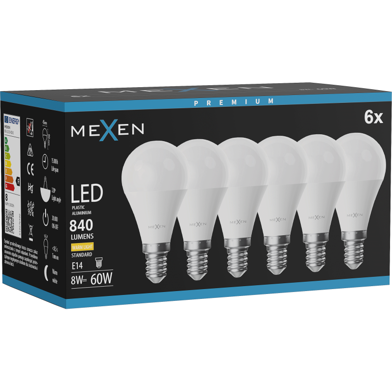 Mexen Nova 6x LED-Glühbirne E14, G45, 8W, Warm - 3000K, 840 lm - L101-E14-0830-01x06