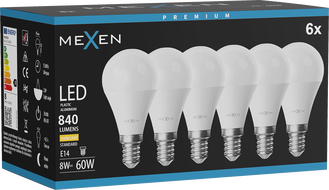 Mexen Nova 6x LED-Glühbirne E14, G45, 8W, Warm - 3000K, 840 lm - L101-E14-0830-01x06