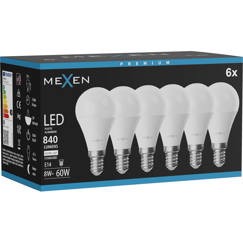 Mexen Nova 6x LED-Glühbirne E14, G45, 8W, Neutral - 4000K, 840 lm - L101-E14-0840-01x06