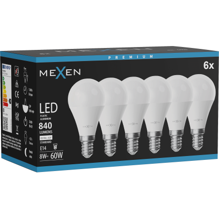 Mexen Nova 6x LED-Glühbirne E14, G45, 8W, Neutral - 4000K, 840 lm - L101-E14-0840-01x06