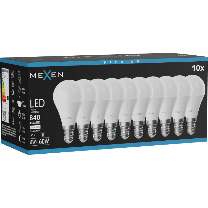 Mexen Nova 10x LED-Glühbirne E14, G45, 8W, Neutral - 4000K, 840 lm - L101-E14-0840-01x10