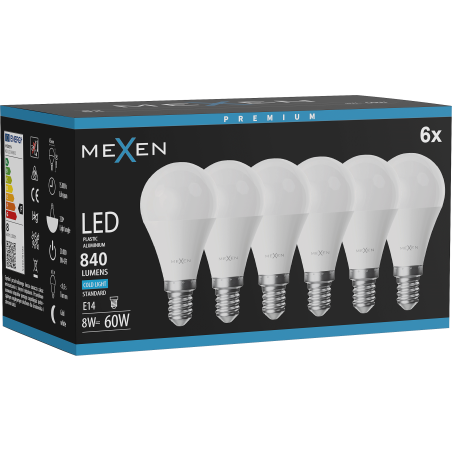 Mexen Nova 6x LED-Lampe E14, G45, 8W, Kalt - 6500K, 840 lm - L101-E14-0865-01x06