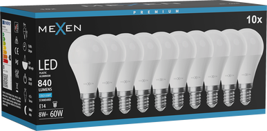 Mexen Nova 10x LED-Glühbirne E14, G45, 8W, Kalt - 6500K, 840 lm - L101-E14-0865-01x10