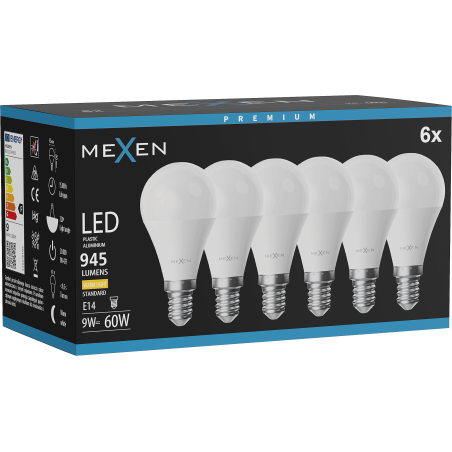 Mexen Nova 6x LED-Glühbirne E14, G45, 9W, Warm - 3000K, 945 lm - L101-E14-0930-01x06