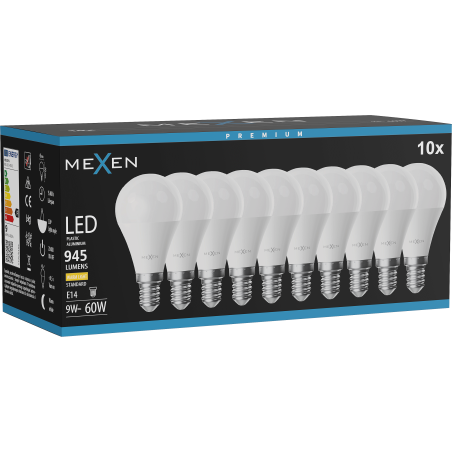 Mexen Nova 10x LED-Glühbirne E14, G45, 9W, Warm - 3000K, 945 lm - L101-E14-0930-01x10