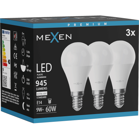 Mexen Nova 3x LED-Glühbirne E14, G45, 9W, Neutral - 4000K, 945 lm - L101-E14-0940-01x03
