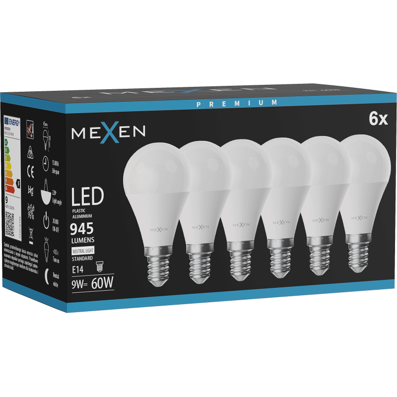 Mexen Nova 6x LED-Lampe E14, G45, 9W, Neutral - 4000K, 945 lm - L101-E14-0940-01x06