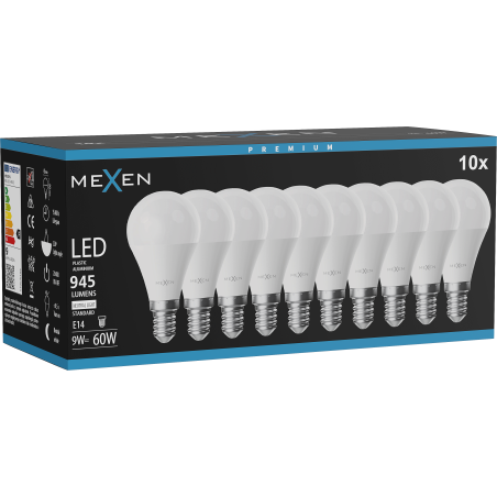 Mexen Nova 10x LED-Lampe E14, G45, 9W, Neutral - 4000K, 945 lm - L101-E14-0940-01x10