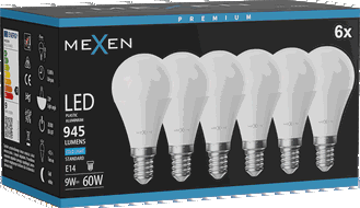 Mexen Nova 6x LED-Glühbirne E14, G45, 9W, Kalt - 6500K, 945 lm - L101-E14-0965-01x06
