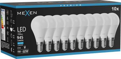 Mexen Nova 10x LED-Glühbirne E14, G45, 9W, Kalt - 6500K, 945 lm - L101-E14-0965-01x10