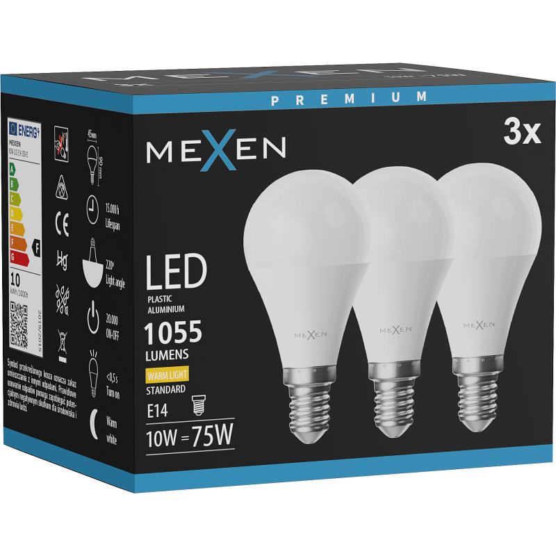 Mexen Nova 3x LED-Lampe E14, G45, 10W, Warm - 3000K, 1055 lm - L101-E14-1030-01x03