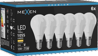 Mexen Nova 6x LED-Glühlampe E14, G45, 10W, Warm - 3000K, 1055 lm - L101-E14-1030-01x06