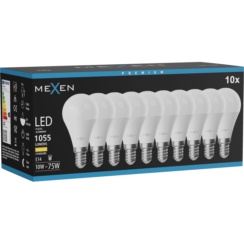 Mexen Nova 10x LED-Glühbirne E14, G45, 10W, Warm - 3000K, 1055 lm - L101-E14-1030-01x10