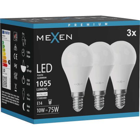Mexen Nova 3x LED-Glühbirne E14, G45, 10W, Neutral - 4000K, 1055 lm - L101-E14-1040-01x03