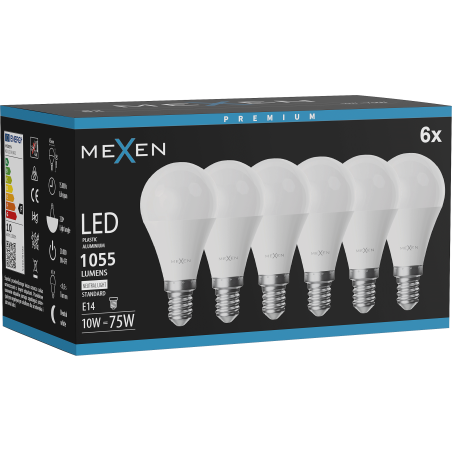 Mexen Nova 6x LED-Glühbirne E14, G45, 10W, Neutral - 4000K, 1055 lm - L101-E14-1040-01x06