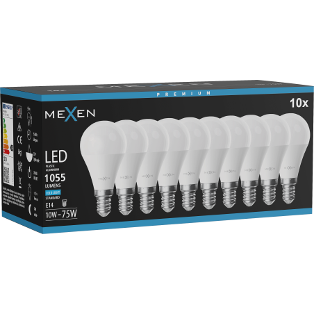 Mexen Nova 10x LED-Glühbirne E14, G45, 10W, Kalt - 6500K, 1055 lm - L101-E14-1065-01x10