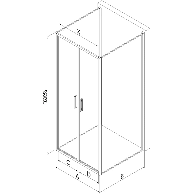 Mexen Exo-3S 3-seitige Duschkabine mit Schwingtür 80 x 75 cm, transparent, Chrom - 814-080-075-01-00-3S