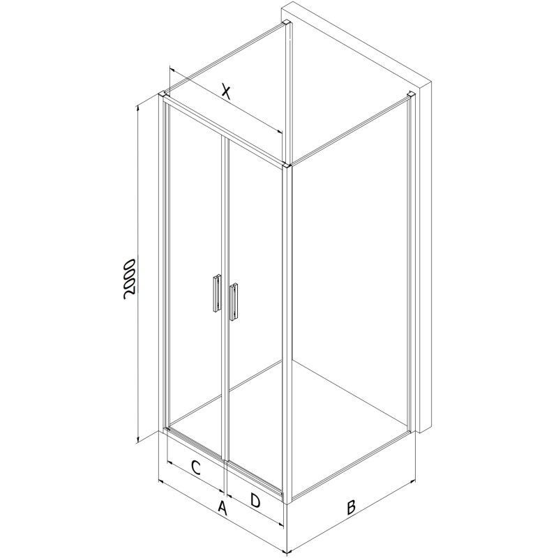 Mexen Exo-3S Duschenkabine, 3-seitig, Klappbar, 70 x 80 cm, Transparent, Chrom - 814-070-080-01-00-3S