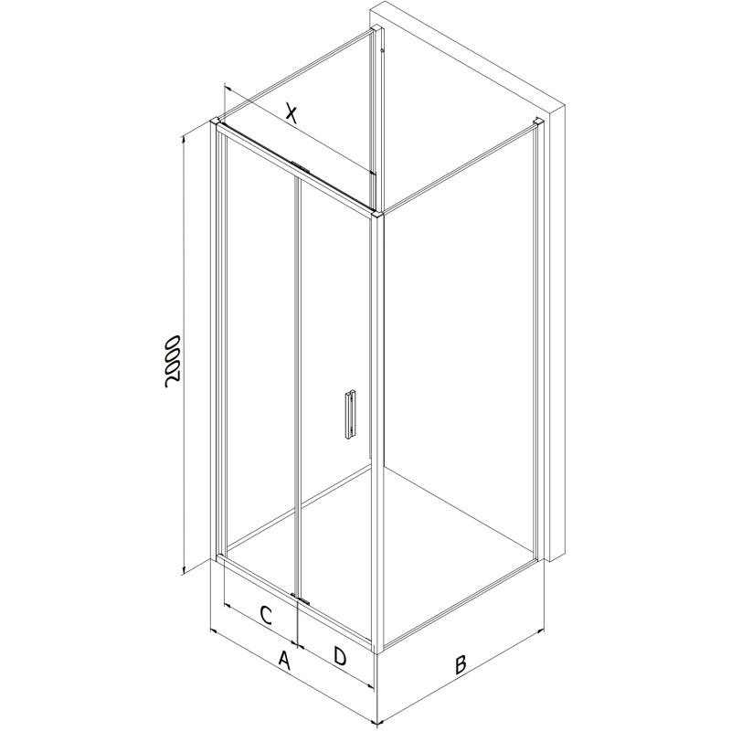 Mexen Exo-3S 3-seitige faltbare Duschkabine 90 x 75 cm, transparent, Chrom - 816-090-075-01-00-3S