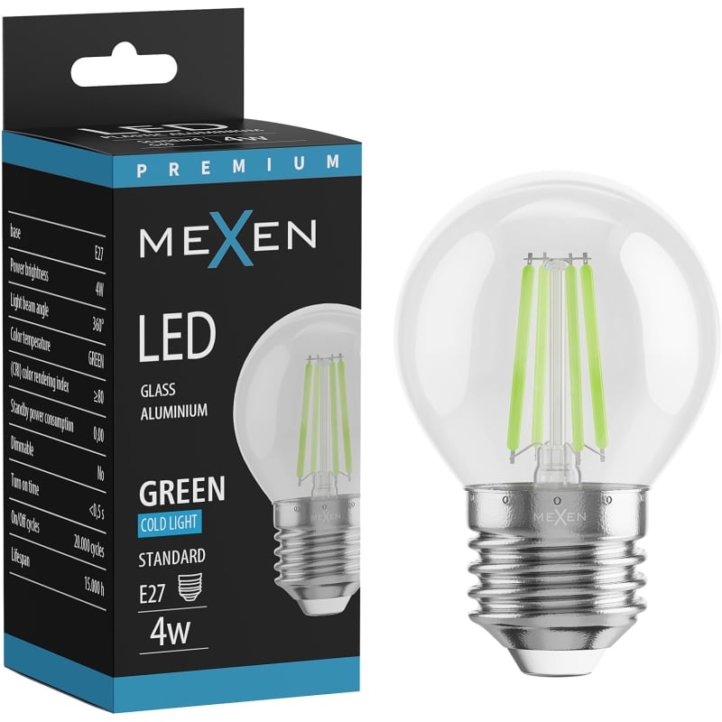 Mexen Vintis LED-Filamentlampe E27, G45, 4W, 55 lm, grün - L156-E27-04XX-46