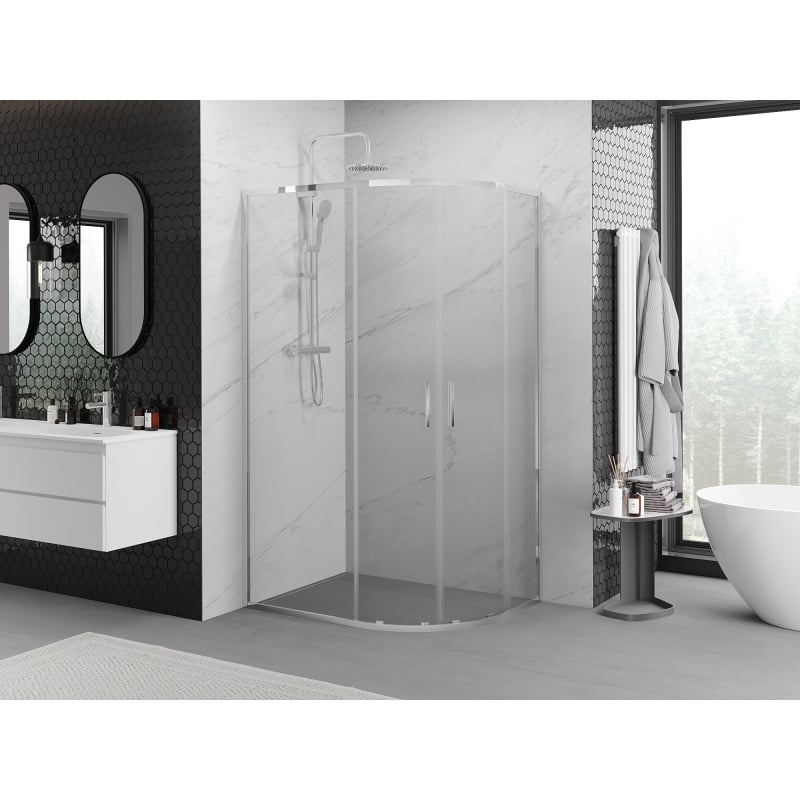Mexen Exo asymmetrische, halbkreisförmige Duschkabine schiebbar 120 x 80 cm, transparent, chrom - 8132-120-080-01-00