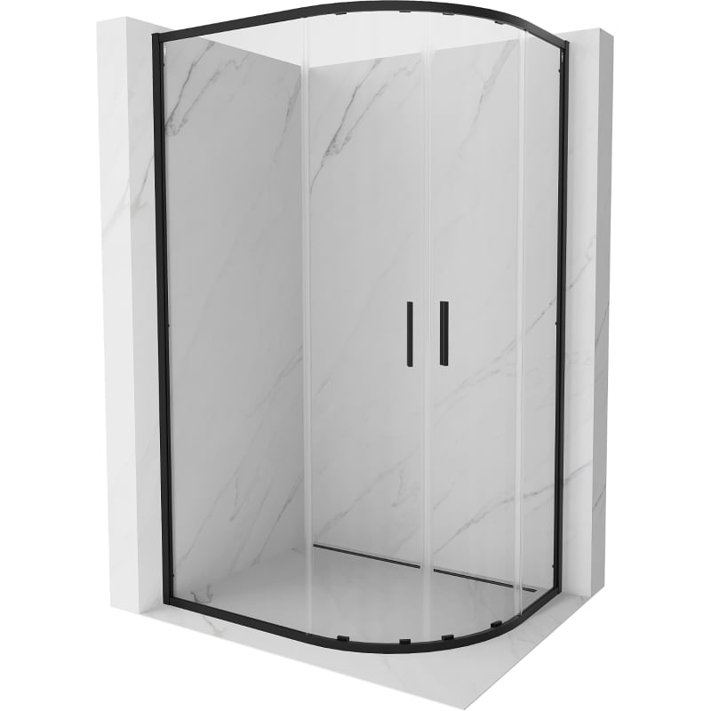 Mexen Exo asymmetrische, halbrunde Schiebeduschkabine 120 x 80 cm, transparent, schwarz - 8132-120-080-70-00