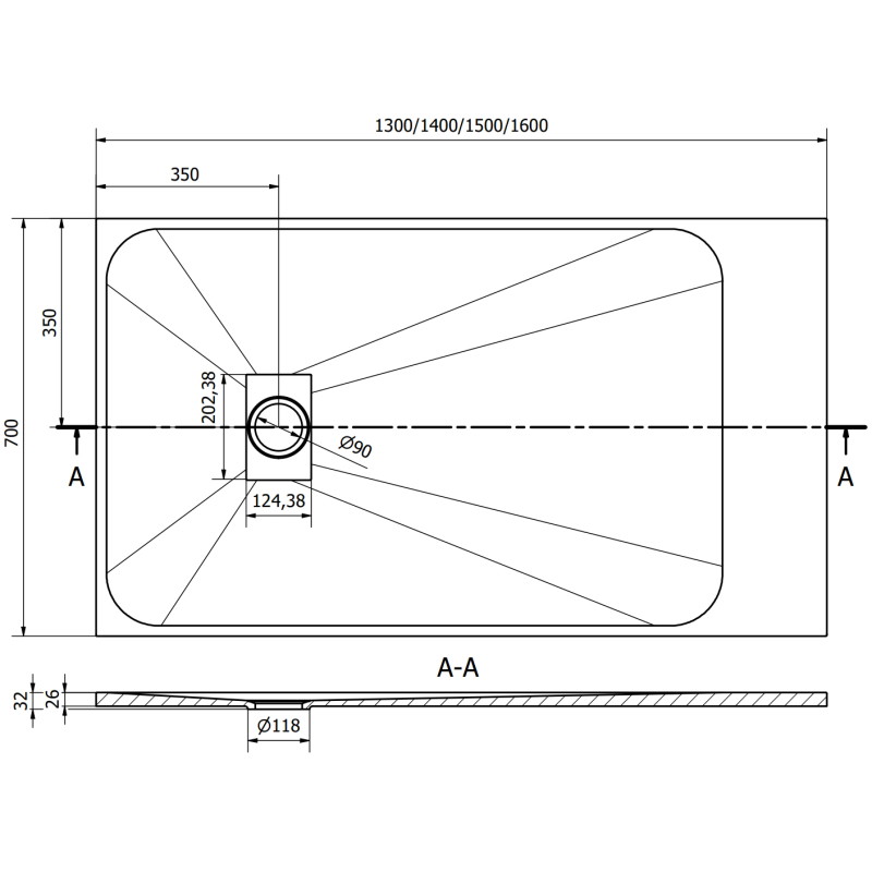 Mexen Hugo Rechteckige Duschwanne SMC 140 x 70 cm, schwarzer Stein - 42757014