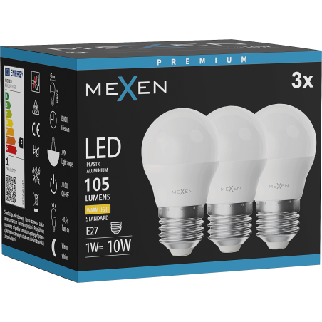 Mexen Nova 3x LED-Glühbirne E27, G45, 1W, Warm - 3000K, 105 lm - L101-E27-0130-01x03