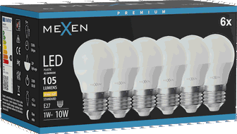 Mexen Nova 6x LED-Lampe E27, G45, 1W, Warm - 3000K, 105 lm - L101-E27-0130-01x06