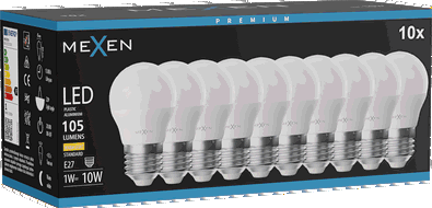 Mexen Nova 10x LED-Glühbirne E27, G45, 1W, Warm - 3000K, 105 lm - L101-E27-0130-01x10