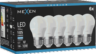 Mexen Nova 6x LED-Glühbirne E27, G45, 1W, Kalt - 6500K, 105 lm - L101-E27-0165-01x06