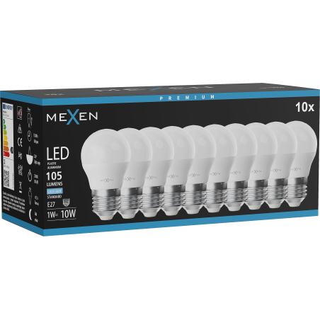 Mexen Nova 10x LED-Glühbirne E27, G45, 1W, Kaltweiß - 6500K, 105 lm - L101-E27-0165-01x10