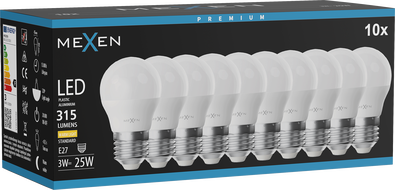 Mexen Nova 10x LED-Glühbirne E27, G45, 3W, Warm - 3000K, 315 lm - L101-E27-0330-01x10
