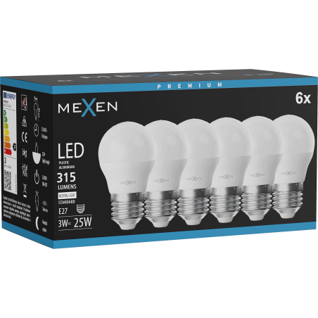 Mexen Nova 6x LED-Lampe E27, G45, 3W, Neutral - 4000K, 315 lm - L101-E27-0340-01x06