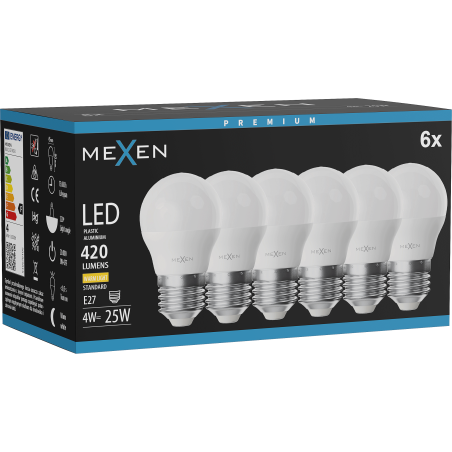 Mexen Nova 6x LED-Glühbirne E27, G45, 4W, Warm - 3000K, 420 lm - L101-E27-0430-01x06