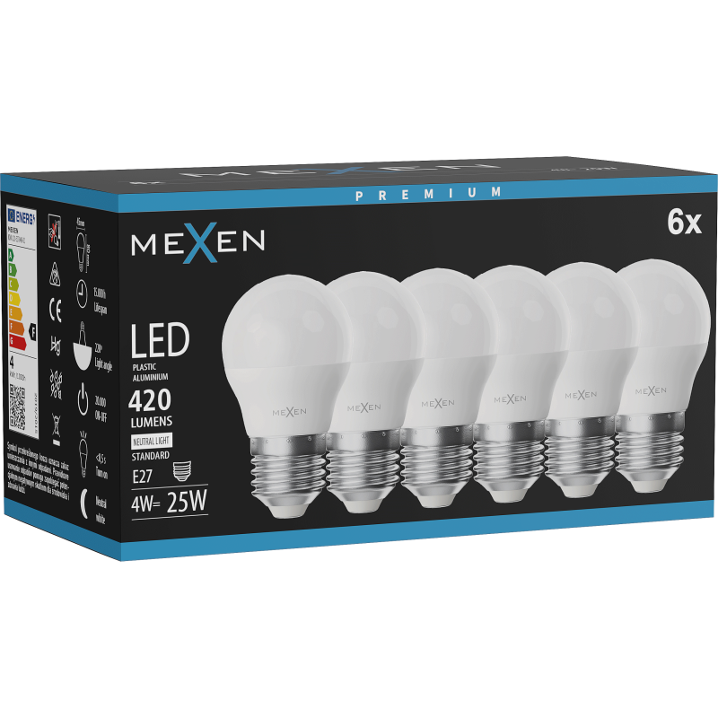 Mexen Nova 6x LED-Glühbirne E27, G45, 4W, Neutral - 4000K, 420 lm - L101-E27-0440-01x06
