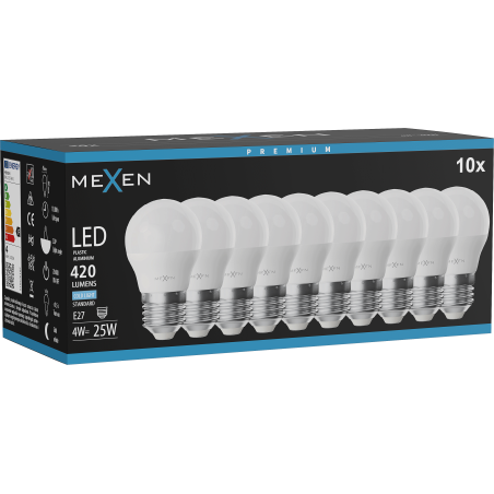 Mexen Nova 10x LED-Glühbirne E27, G45, 4W, Kalt - 6500K, 420 lm - L101-E27-0465-01x10
