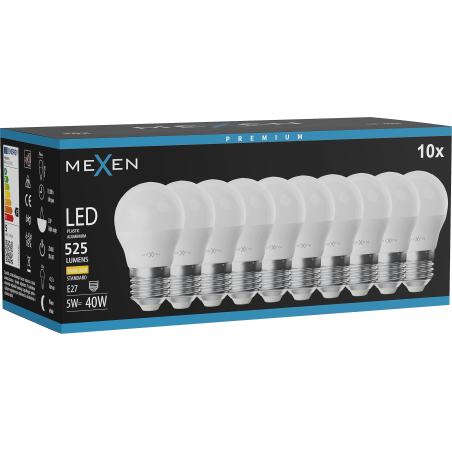 Mexen Nova 10x LED-Glühbirne E27, G45, 5W, Warmweiß - 3000K, 525 lm - L101-E27-0530-01x10