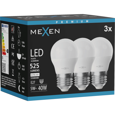 Mexen Nova 3x LED-Glühbirne E27, G45, 5W, Neutral - 4000K, 525 lm - L101-E27-0540-01x03