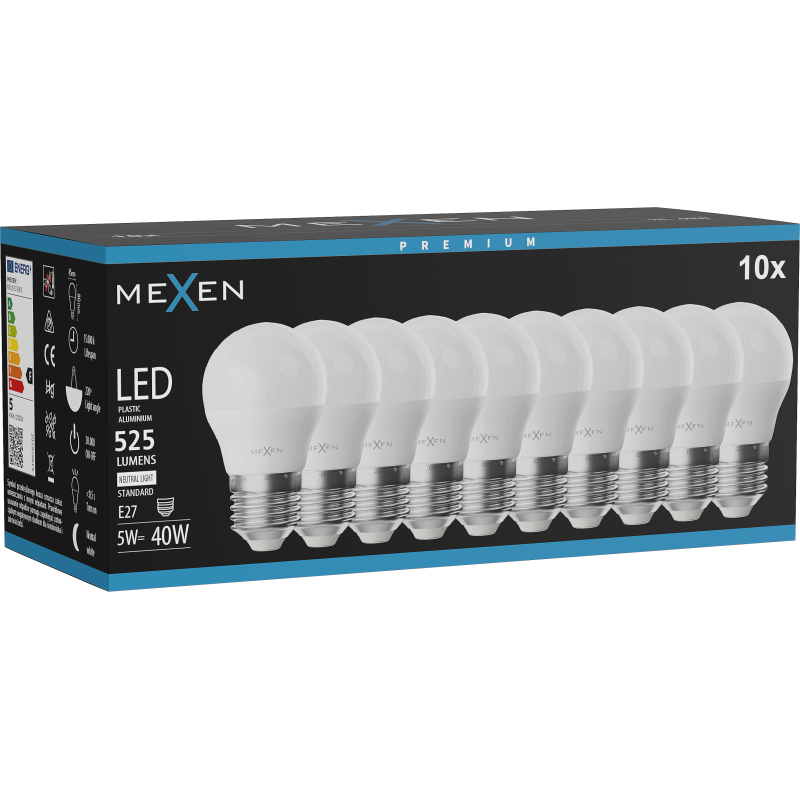 Mexen Nova 10x LED-Glühbirne E27, G45, 5W, Neutral - 4000K, 525 lm - L101-E27-0540-01x10